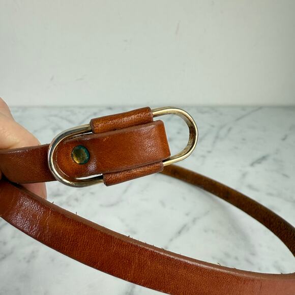 Vintage Brown Leather Belt – Minimal Oval Brass Buckle 70s 80s - Picture 7 of 8